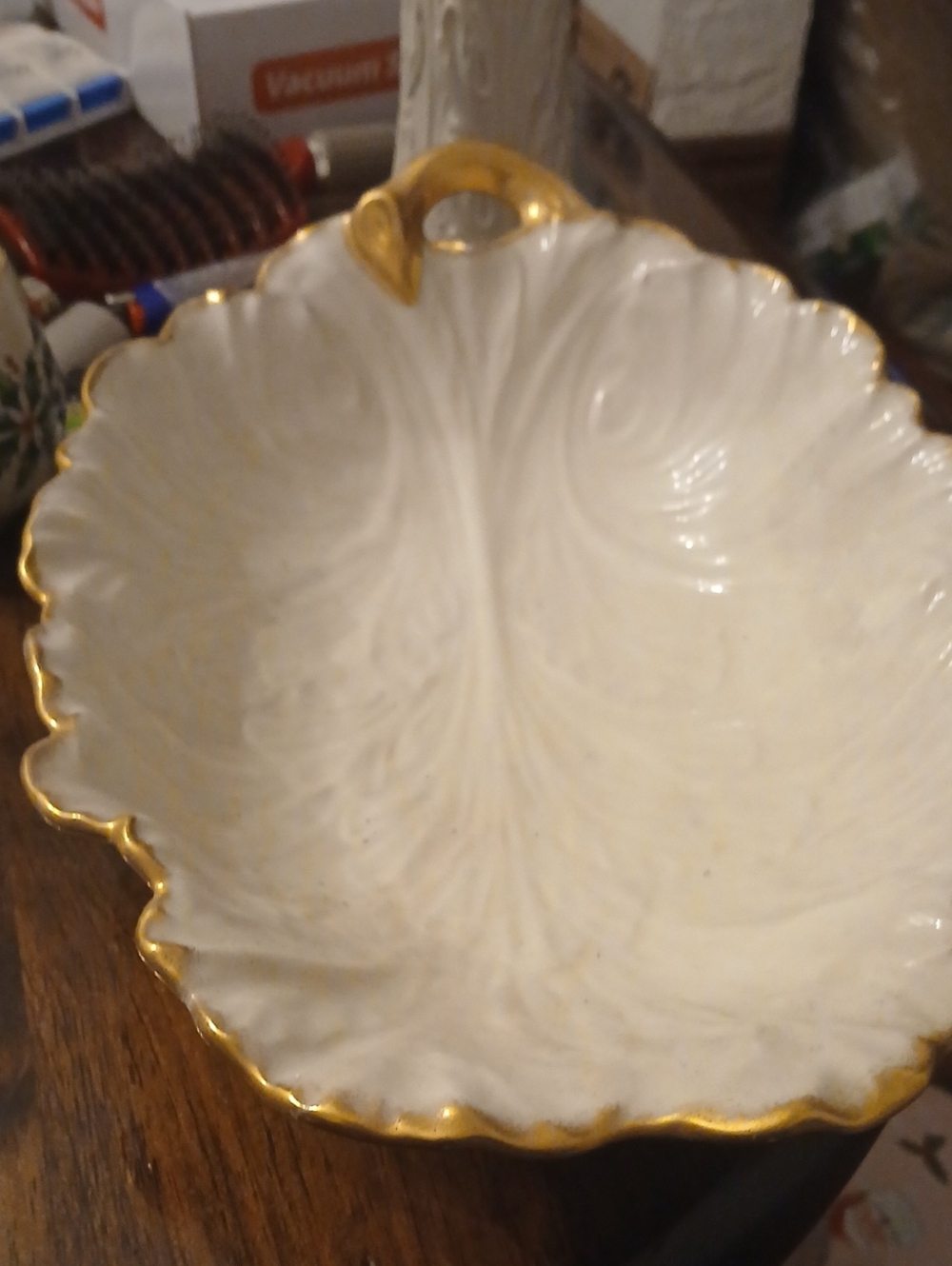 Vntge Lenox Acanthus Leaf 13 3/4" Figural Oblong Serving Bowl/gold Accents